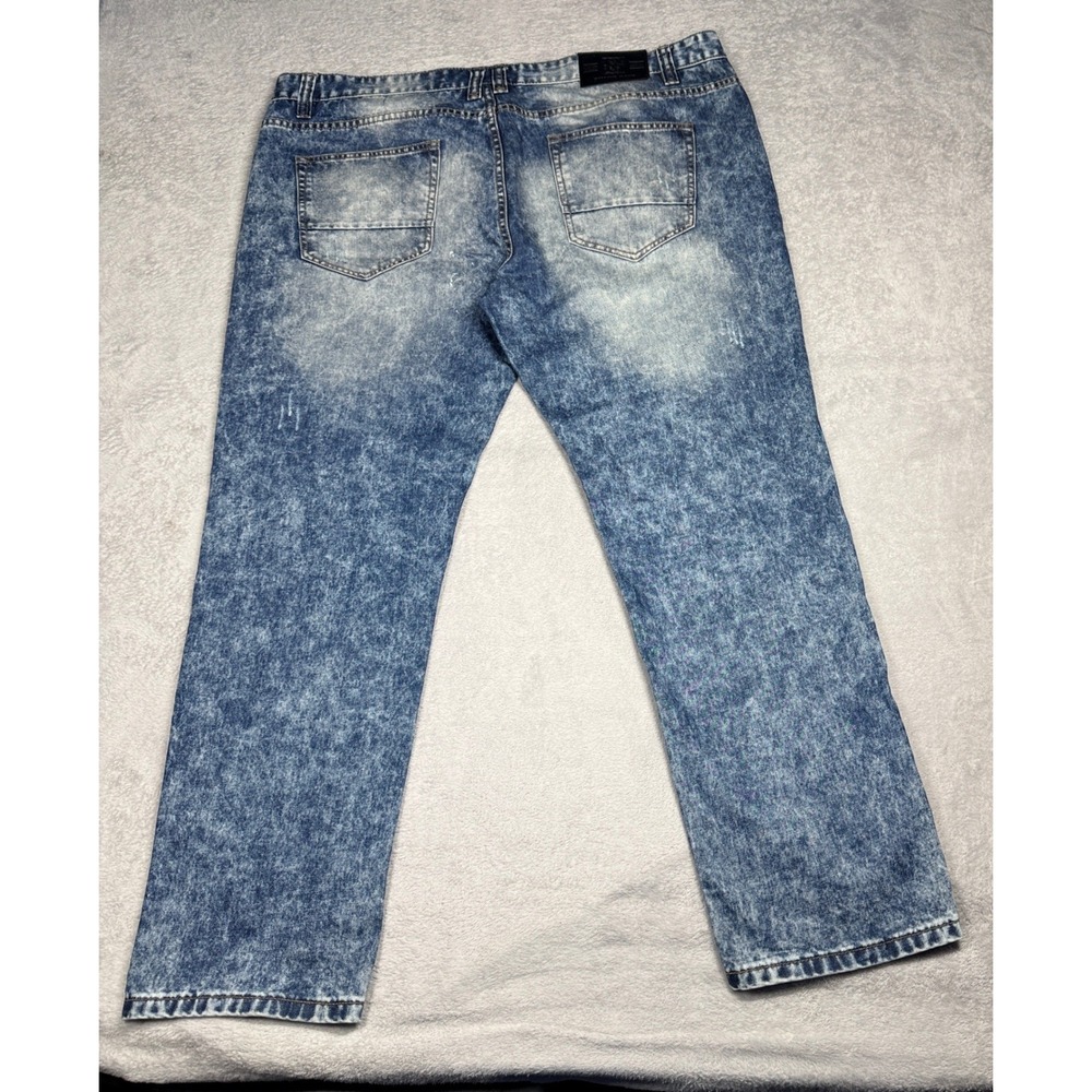 Smoke Rise Jeans Mens 44x32 Blue Acid Wash Distressed Straight Leg Denim Pants - Picture 7 of 10